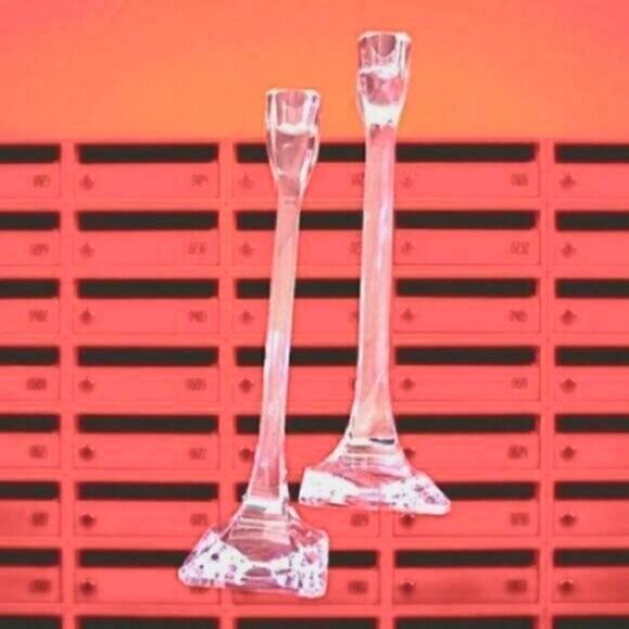 CANDLE HOLDERS CRYSTAL  Pair of  10” Tall Elegant  VINTAGE - Picture 1 of 5